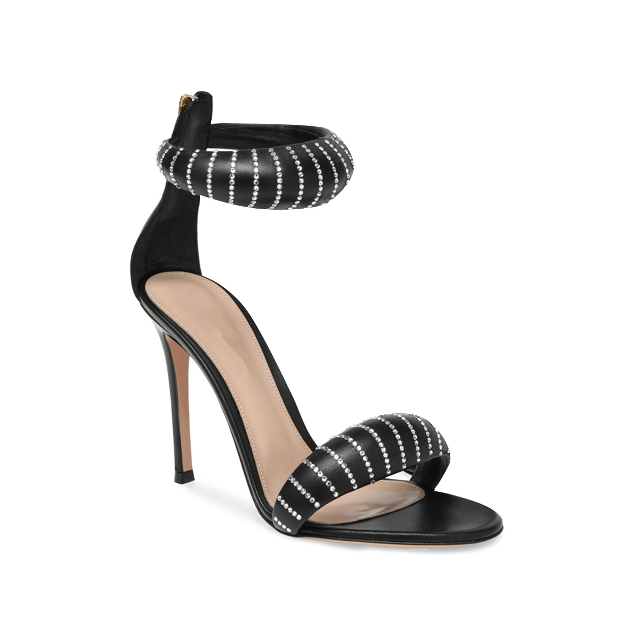 Diamante Ankle Strap Leather Stiletto High Heel Sa