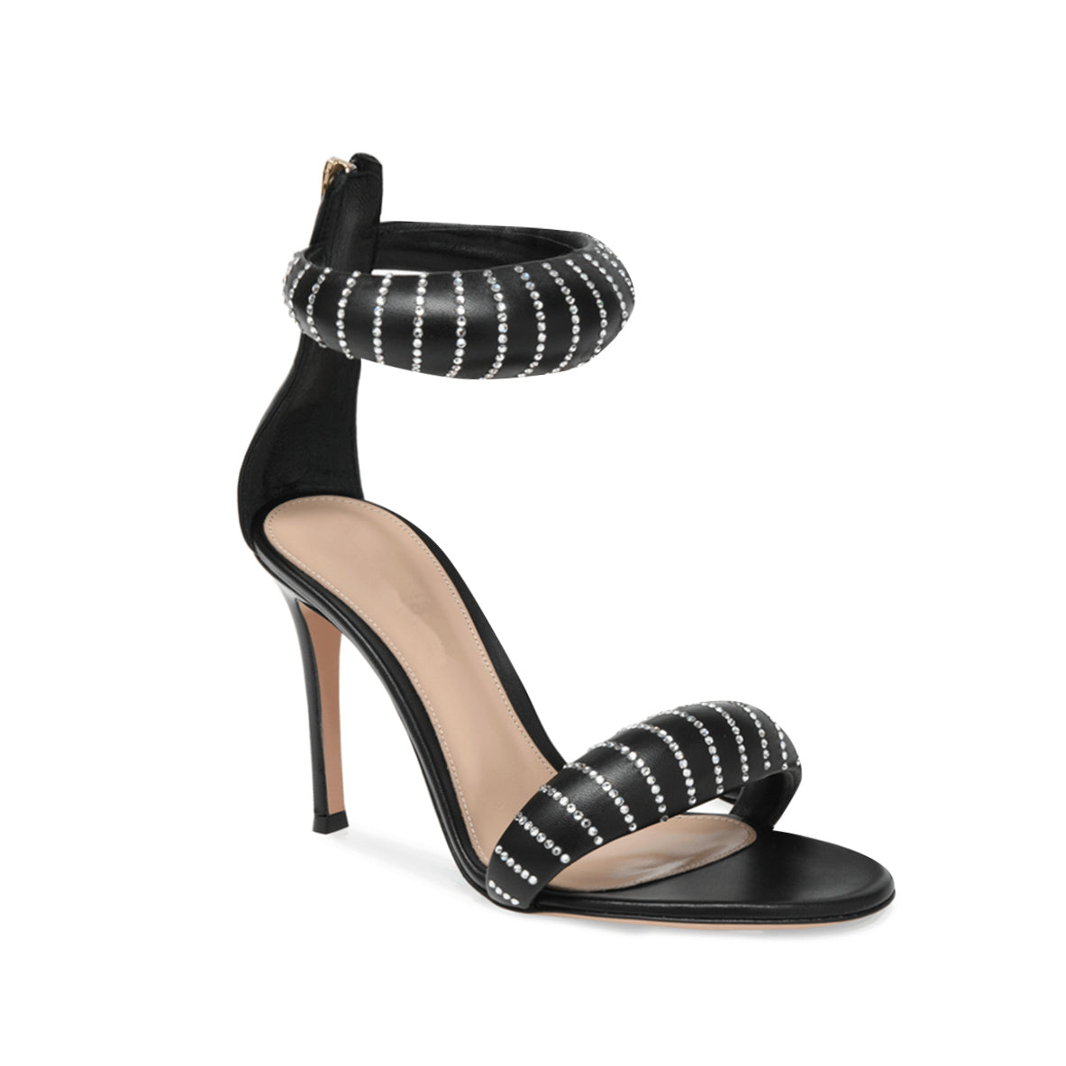Diamante Ankle Strap Leather Stiletto Mid Heel San