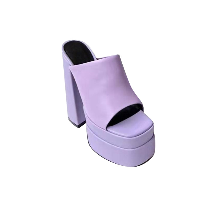 Block Heel Platform Mules Sandals