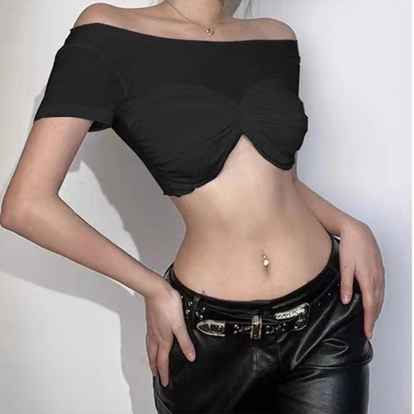 Off-Shoulder See-Through Cropped T-Shirt