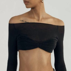 Off-Shoulder See-Through Cropped Top