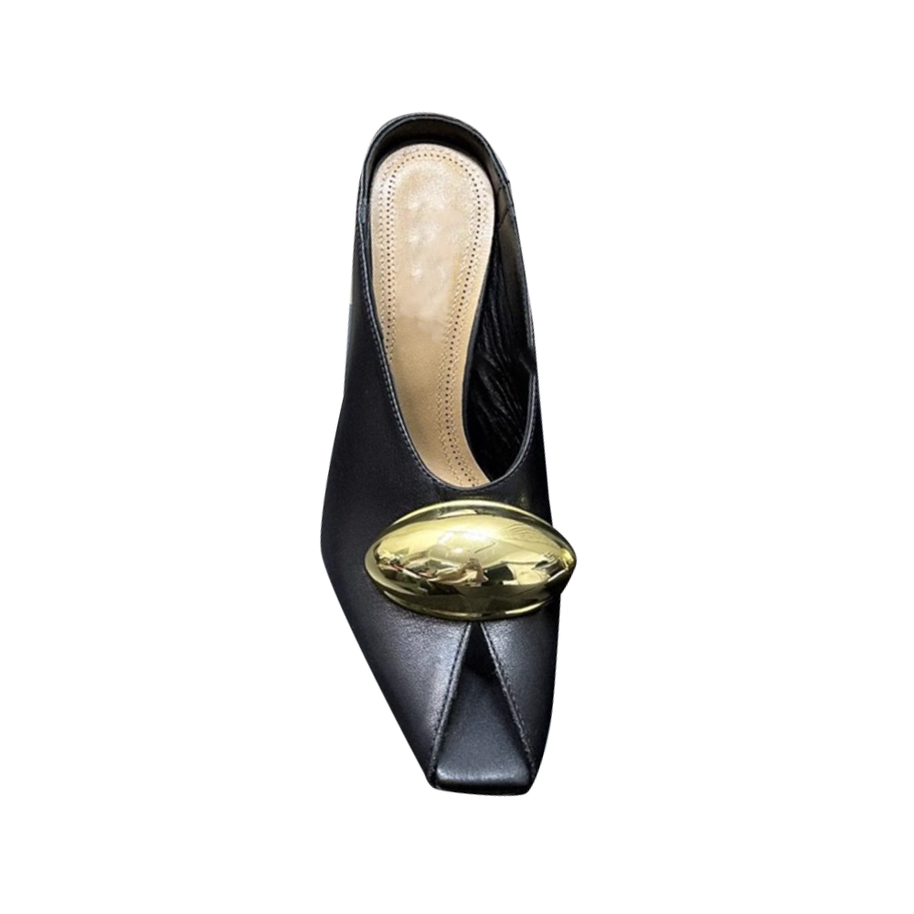 Metal Embellished Peep Toe Mules Sandals