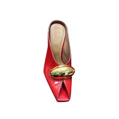 Metal Embellished Peep Toe Mules Sandals