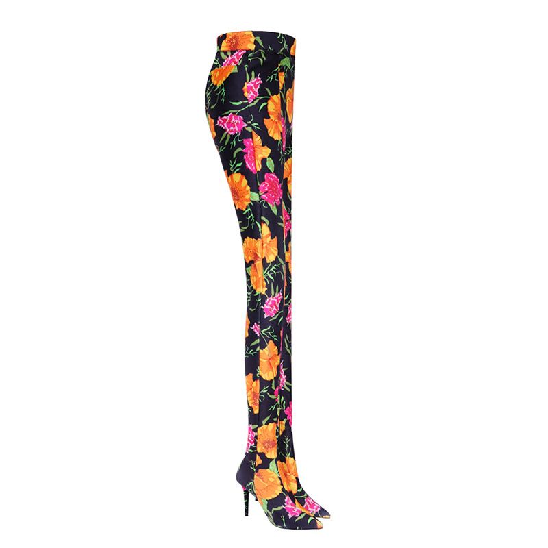 Printed Pointed Toe High Heel Boots