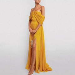 Fold Detailed Maxi Evening Dress Gown