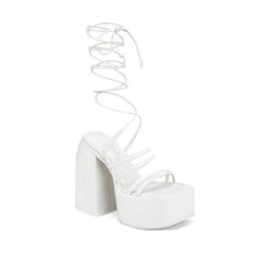 Lace Up Block Heel Platform Sandals