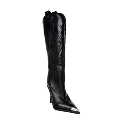 Metal Plated Stiletto Heel Knee High Boots