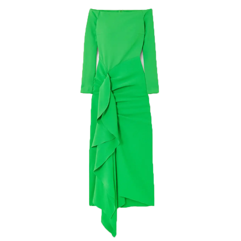 Off-Shoulder Ruffled Evening Dress Gown