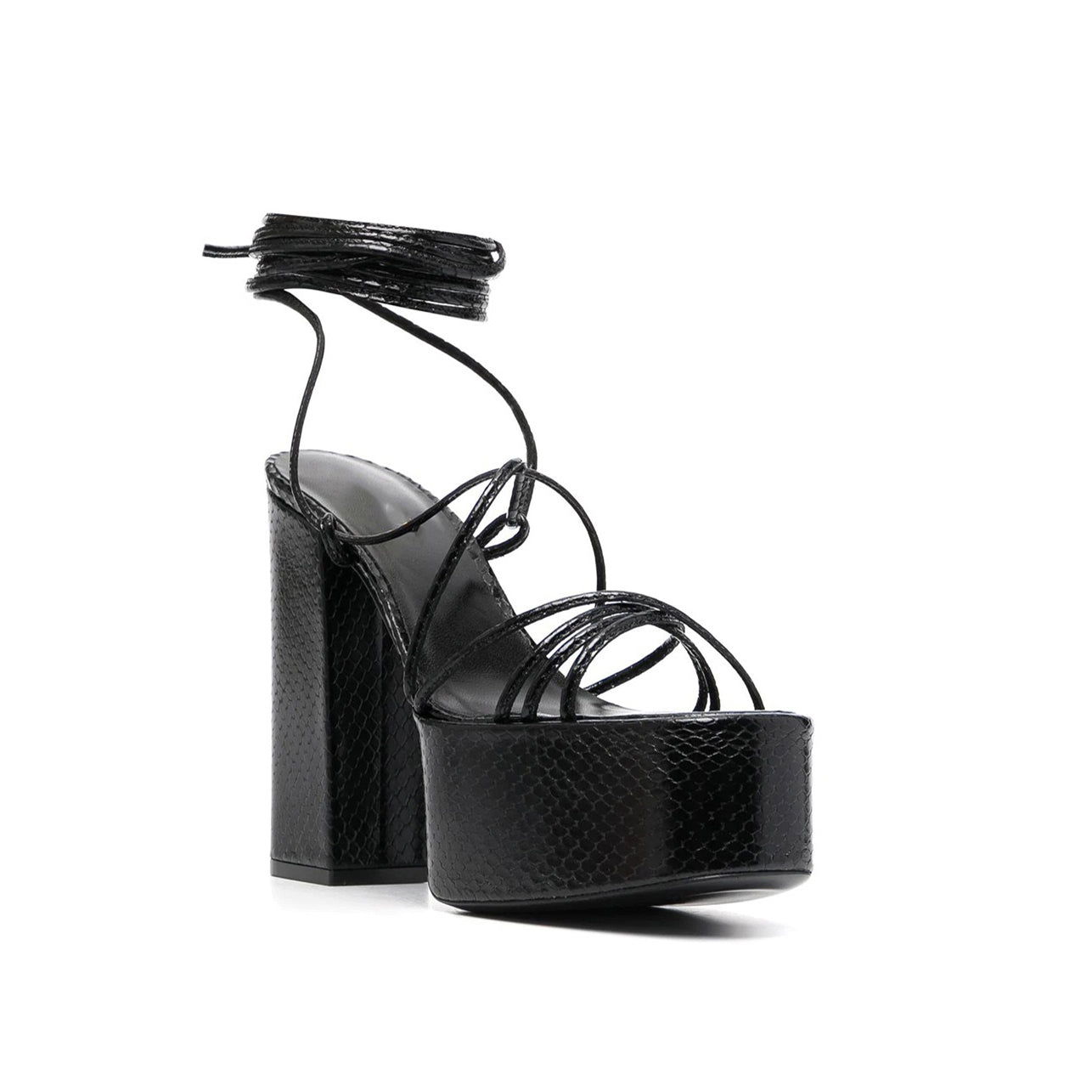 Lace Up Leather High Heel Platform Sandals