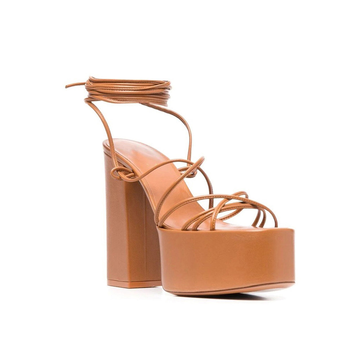 Lace Up Leather High Heel Platform Sandals