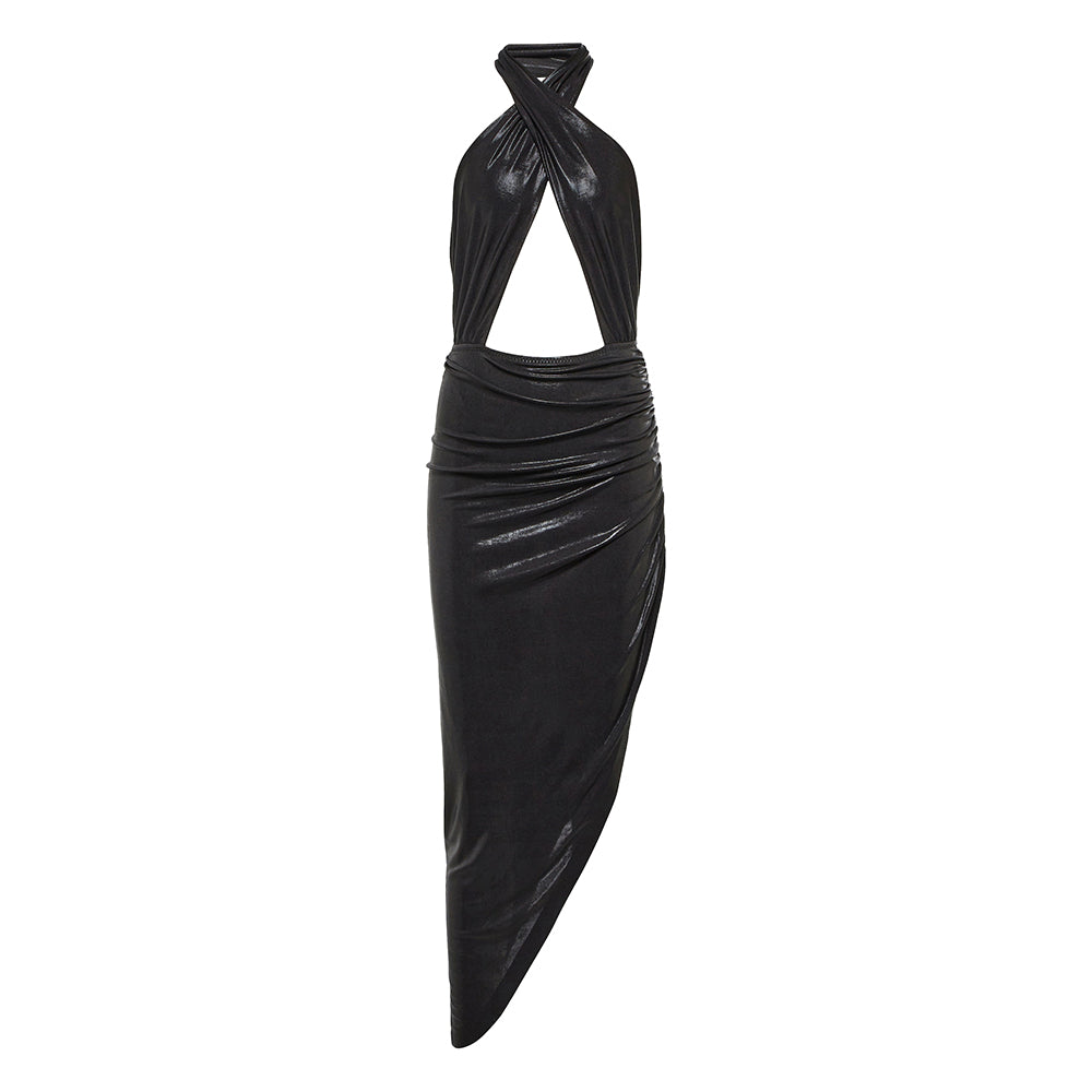 Cut Out Asymmetric Hem Evening Dress Gown