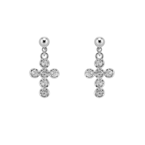 Diamante Cross Earrings - Pair