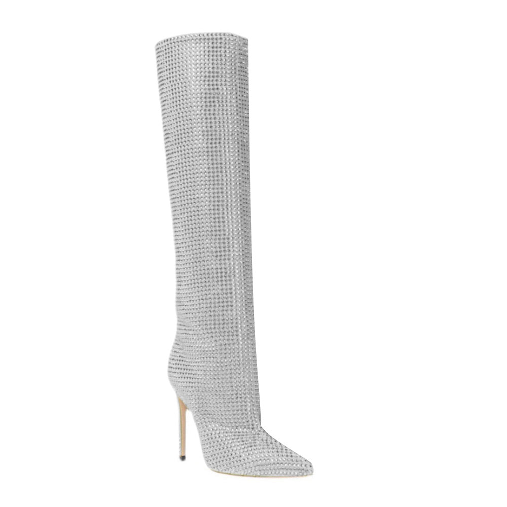 Diamante Stiletto Heel Knee High Boots