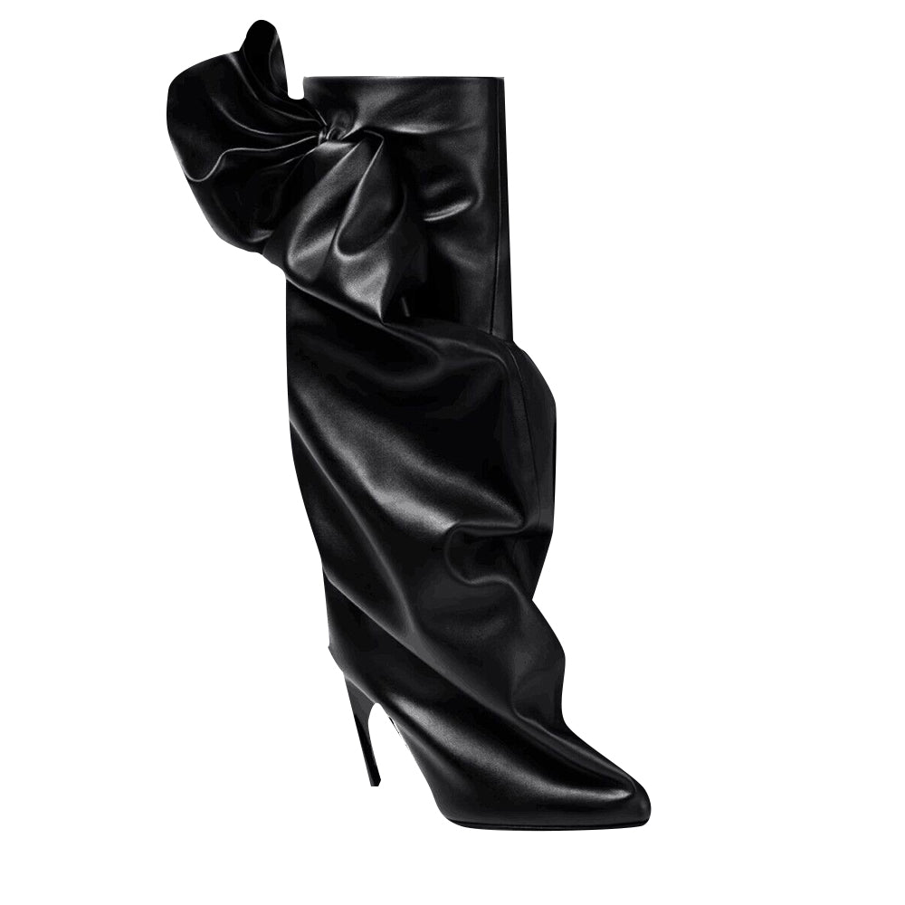 Bow Leather Knee High Boots