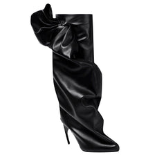 Bow Leather Knee High Boots