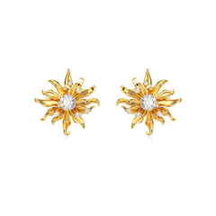 Diamante Flower Ear Studs Earrings - Pair - Large