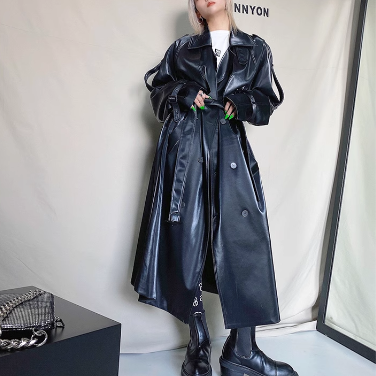 Leather Long Trench Coat
