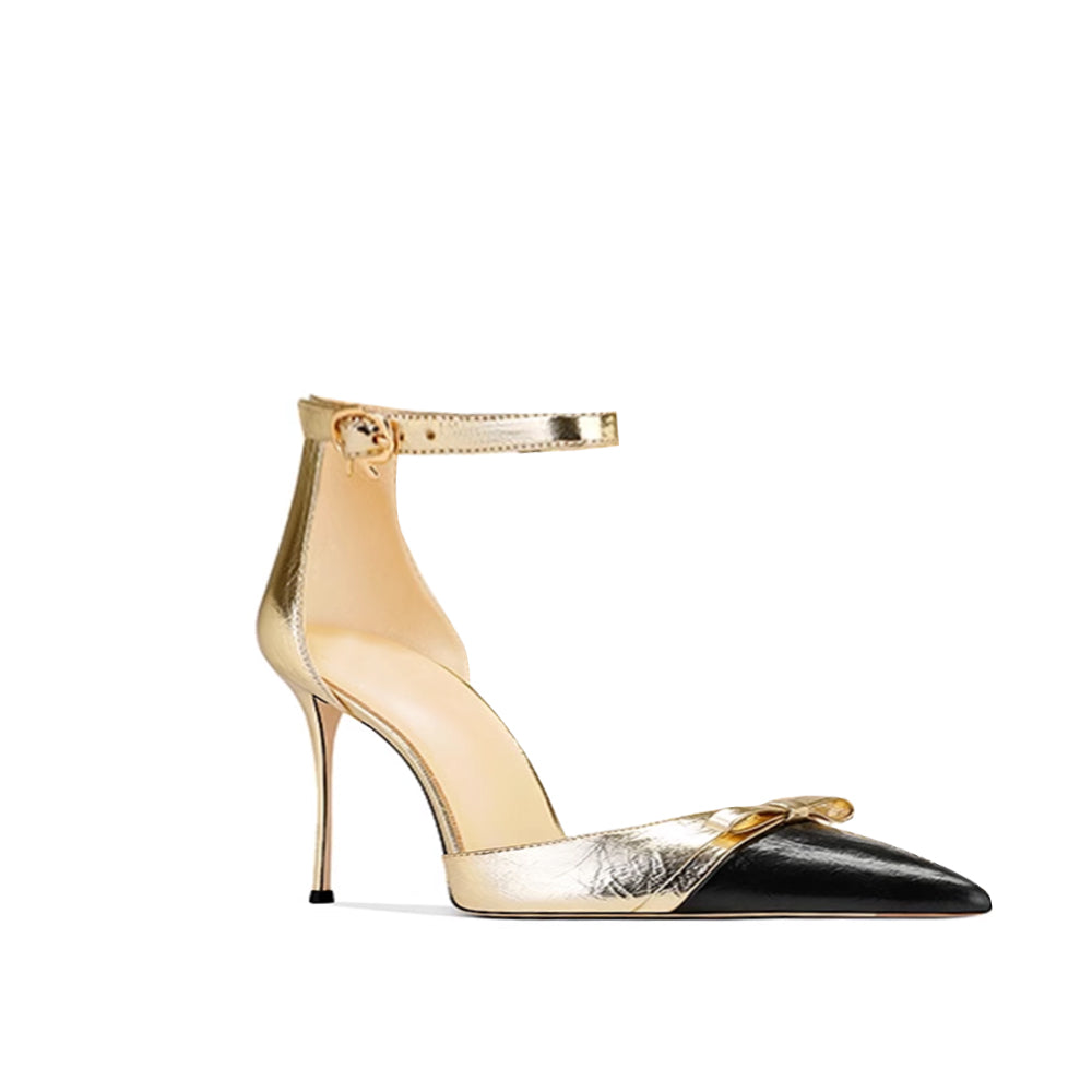 Bi-Color Ankle Strap Mid Heel Sandals - 6cm
