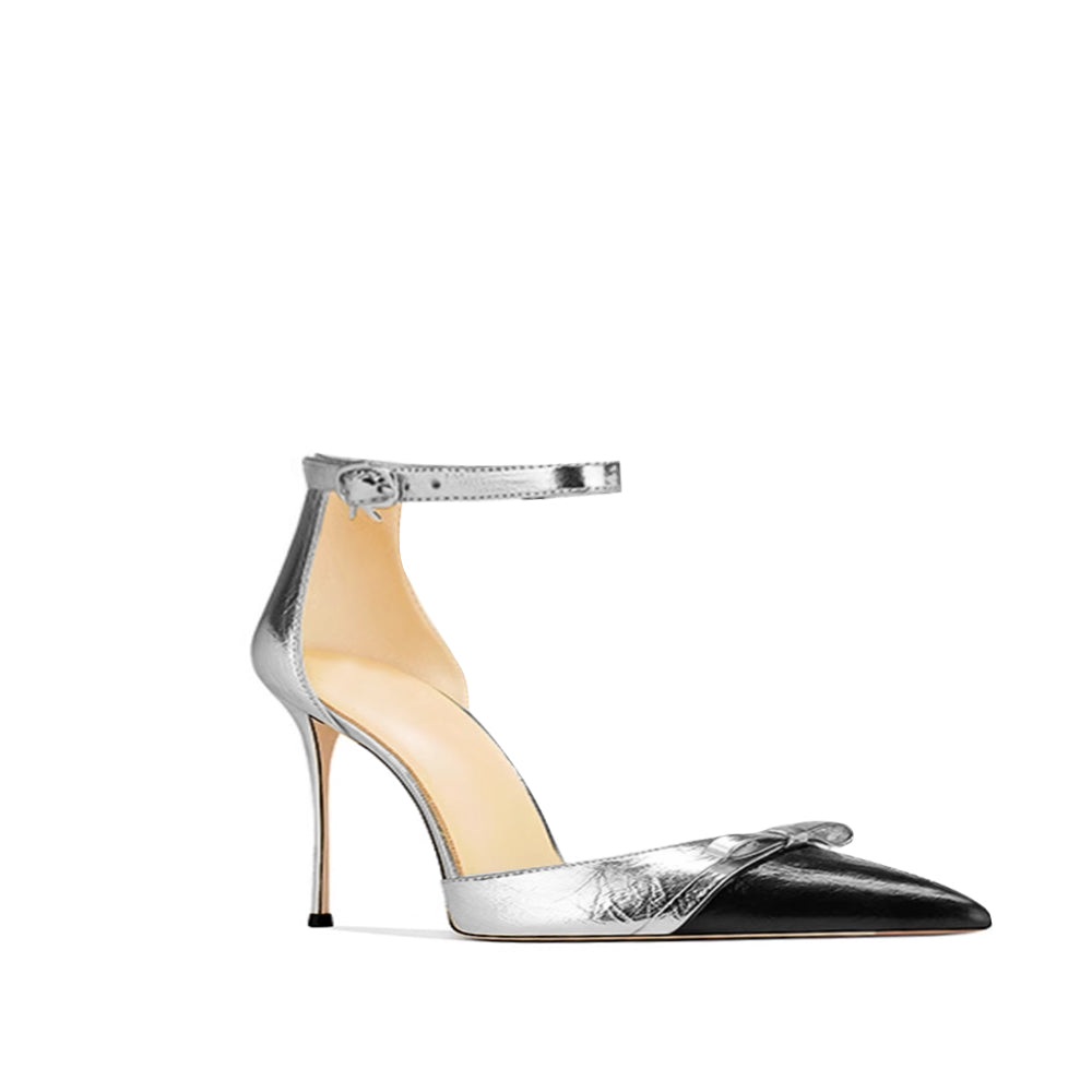 Bi-Color Ankle Strap Mid Heel Sandals - 6cm