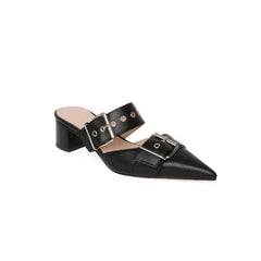Buckled Block Heel Mules Sandals