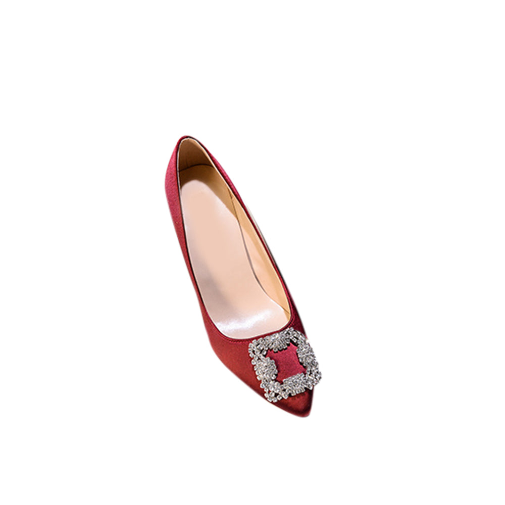 Diamante Embellished Satin Mid Heel Pumps - 8cm