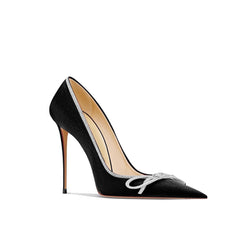 Diamante Bow Mid Heel Pumps - 8cm