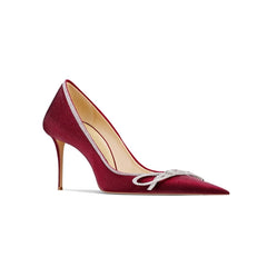 Diamante Bow Mid Heel Pumps - 6cm