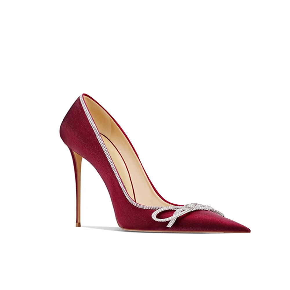 Diamante Bow Mid Heel Pumps - 8cm