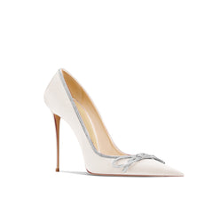 Diamante Bow Mid Heel Pumps - 8cm