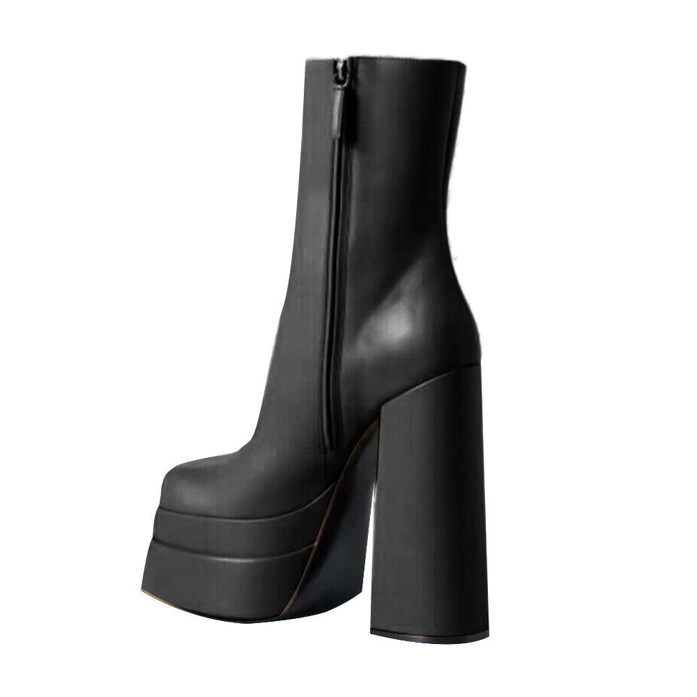 Block Heel Platform Ankle Boots