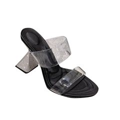 Diamante PVC Mules Sandals - 10.5cm