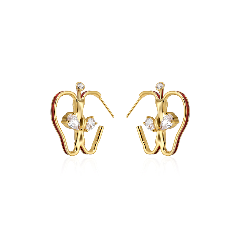 Diamante Apple Earrings - Pair