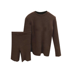 Long Sleeves Knitwear Sweater And Mini Shorts