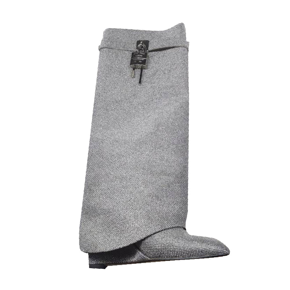 Diamante Lock Detailed Wedged Heel Knee High Boots