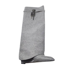 Diamante Lock Detailed Wedged Heel Knee High Boots