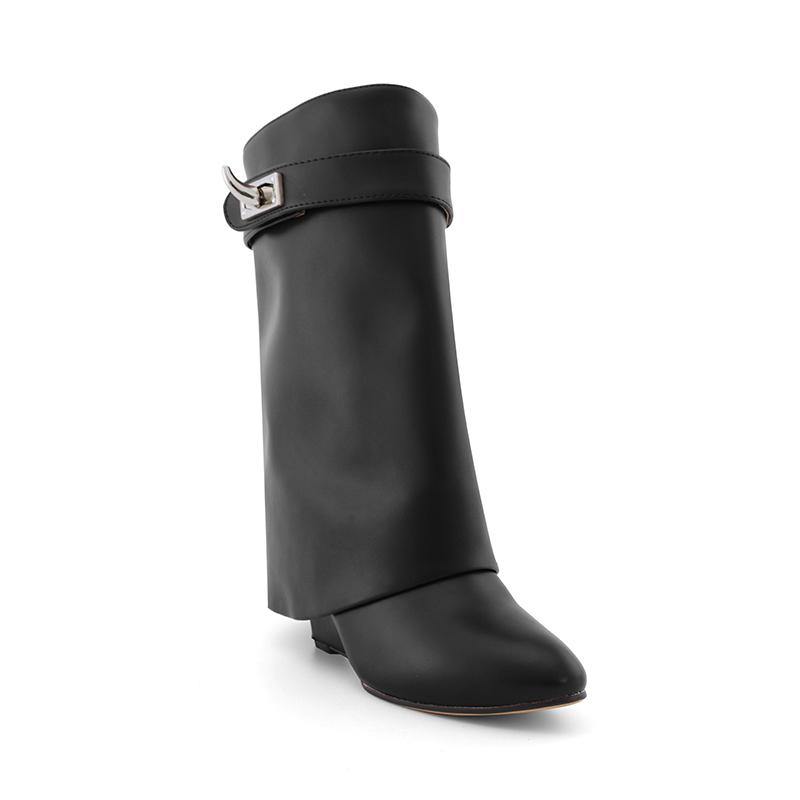 Leather Wedged Heel Ankle Boots