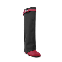 Leather Wedged Heel Knee High Boots