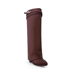 Leather Wedged Heel Knee High Boots
