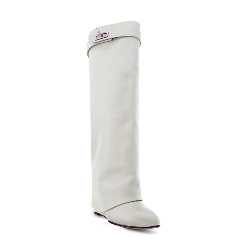Leather Wedged Heel Knee High Boots