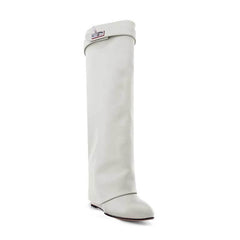 Leather Wedged Heel Knee High Boots
