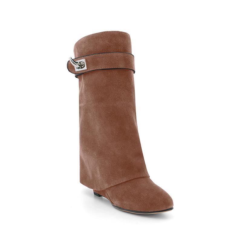 Suede Wedged Heel Ankle Boots
