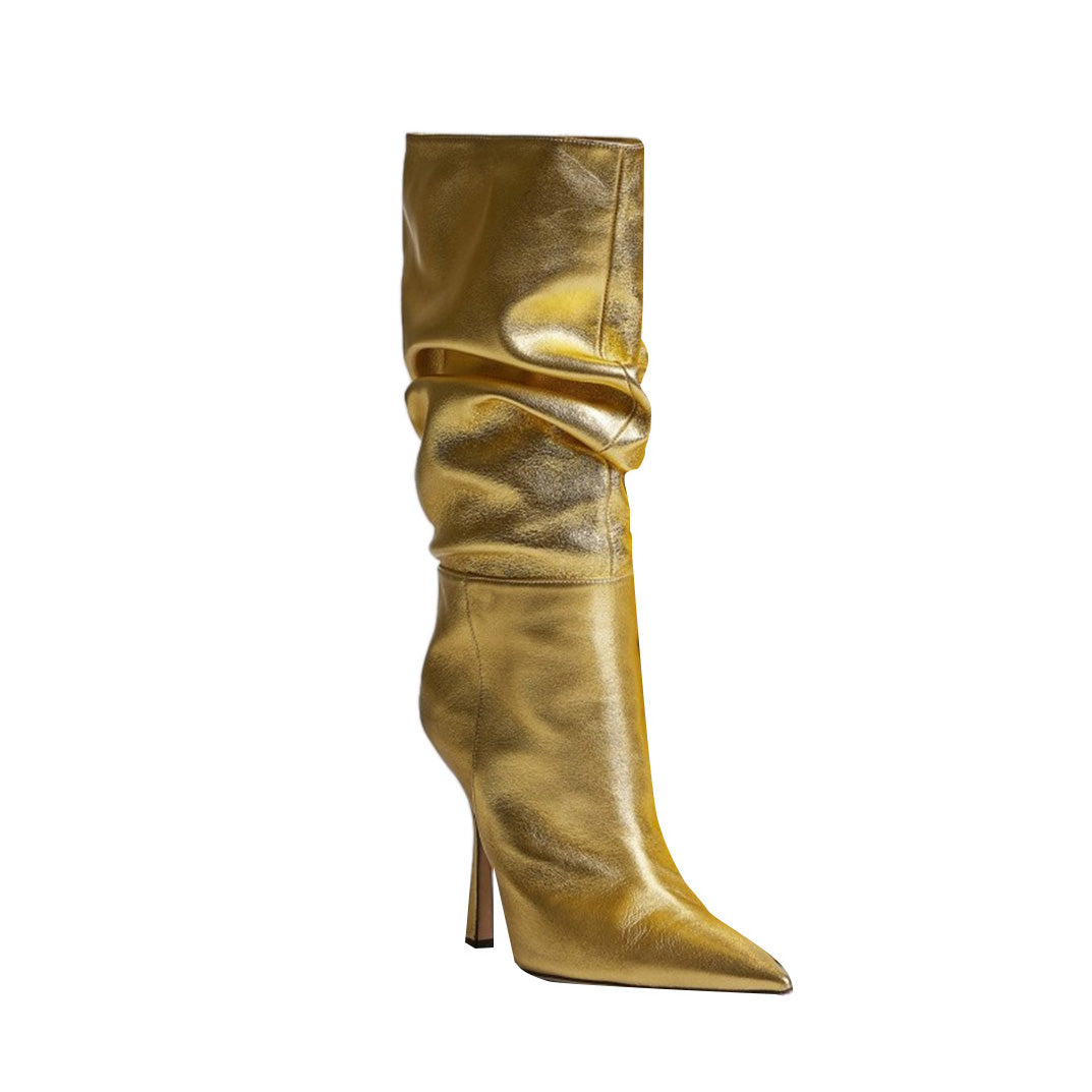 Stiletto Heel Leather Slouchy Ankle Boots