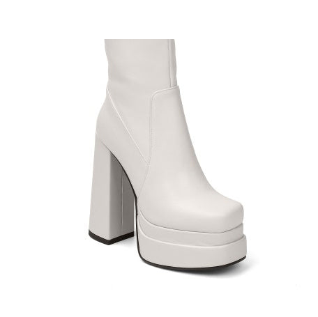 Block Heel Platform Knee High Boots