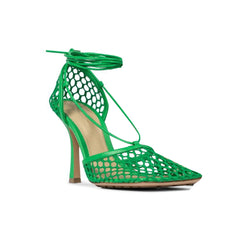 Lace Up Fishnet High Heel Sandals