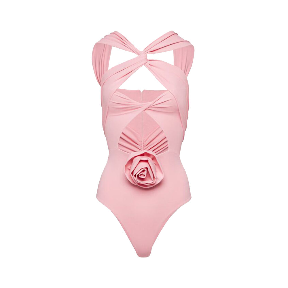 Flower Embellished Cut Out Bodysuit
