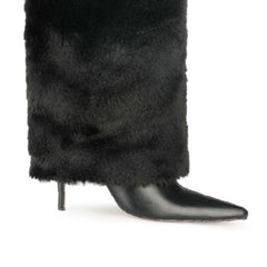 Leather And Fur Knee High Boots - 9cm