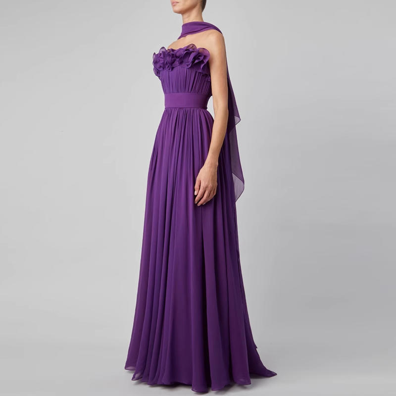 Ruffled Slip Evening Dress Gown