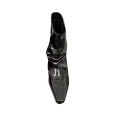 Block Heel Leather Ankle Boots