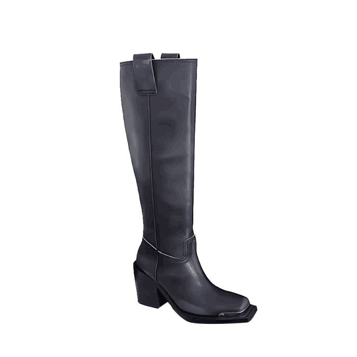 Metal Plated Knee High Boots