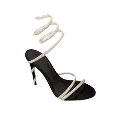 Diamante Ankle Wrap High Heel Sandals - 10cm